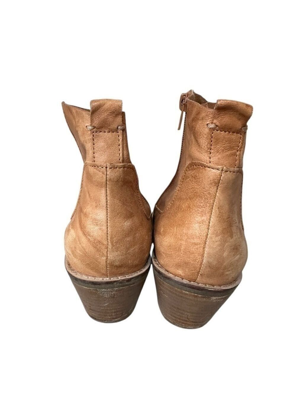 Kelsi Dagger Brooklyn Tan leather cowgirl style ankle booties side zip size 8 - Picture 5 of 6